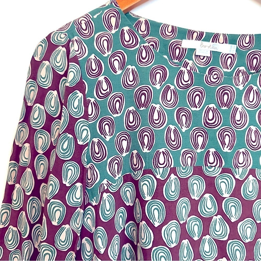 Boden Green and Brown Circle Patten Women’s Top Size 6R - Picture 2 of 11